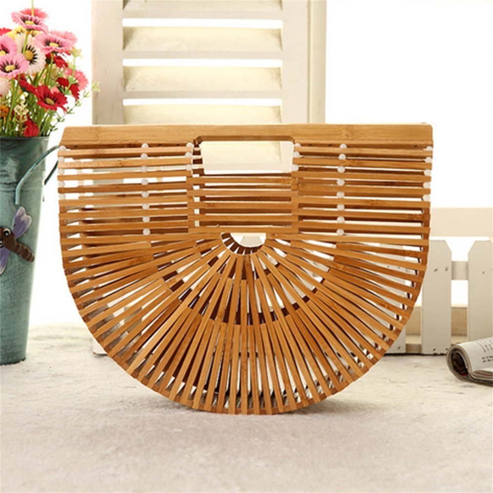 Elegant Bamboo Moon Basket Bag - 5 Colors