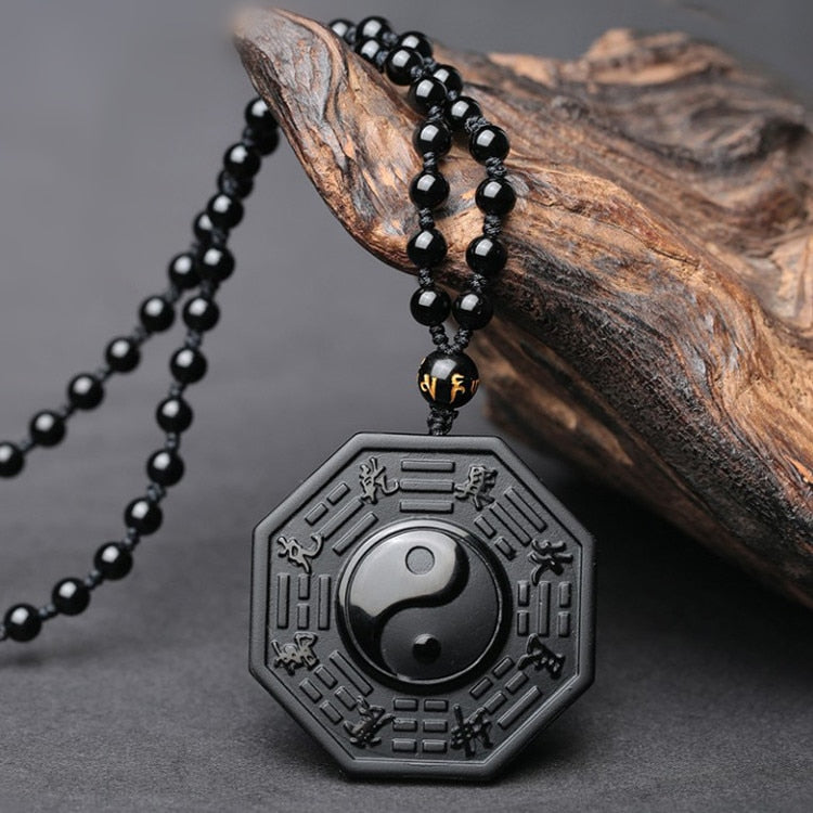 Df 76 Black Obsidian Yin Yang Necklace Pendant