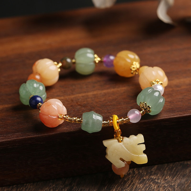 Fall Pumpkin Jade Bracelet - Abundance & Luck