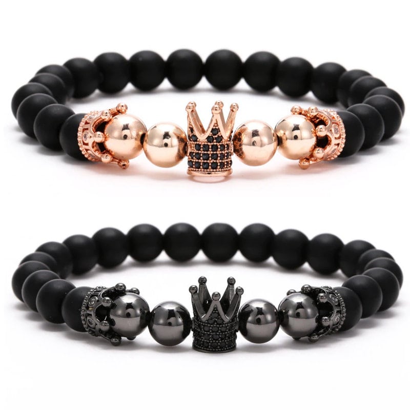 Couple Bracelets With Rose Gold Matching Crowns