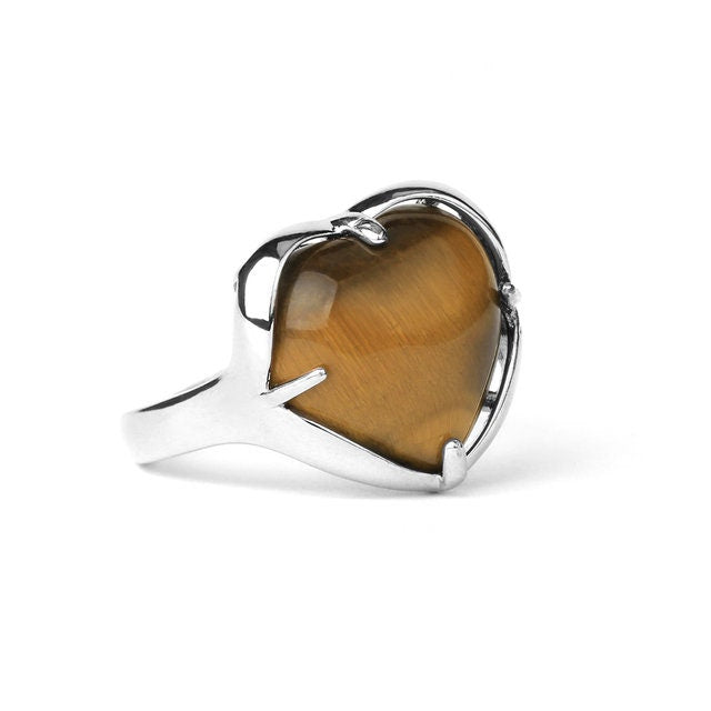 Tiger Eye Fearless Heart Adjustable Ring