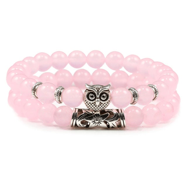 Rose Quartz Love Bracelet With Lucky Owl Charm