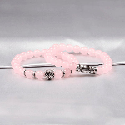Rose Quartz Love Bracelet With Lucky Owl Charm