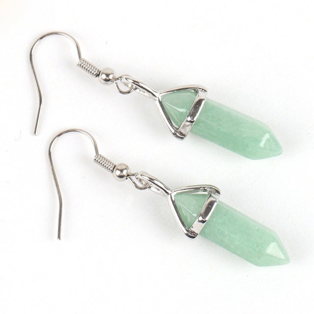 Green Aventurine Crystal Point Chakra Earrings