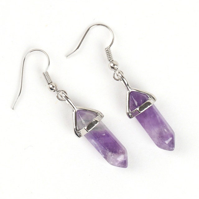 Amethyst Crystal Point Chakra Earrings