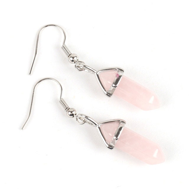 Rose Quartz Crystal Point Chakra Earrings