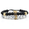 Black Onyx & White Turquoise Crown Couple Bracelets