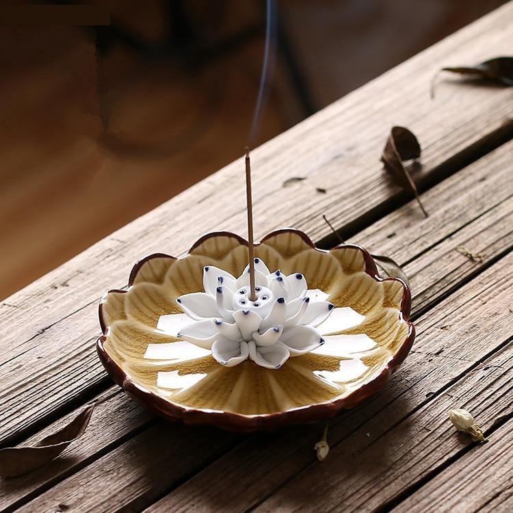Handcraft Ceramic Lotus Incense Holder - 4 Elegant Colors